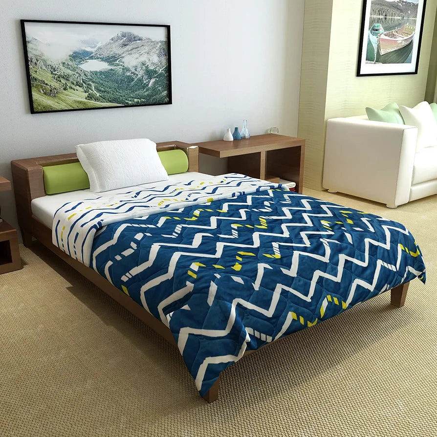 Divine Casa Microfiber All Weather 120 GSM Reversible Single Bed Size Comforter/Blanket Colour Dark Blue and Grey