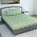 Divine Casa 100% Cotton 144 TC Fitted Printed Bedsheet for King Bed Soft-Touch Skin-Friendly Bedsheet Colour Apple Green