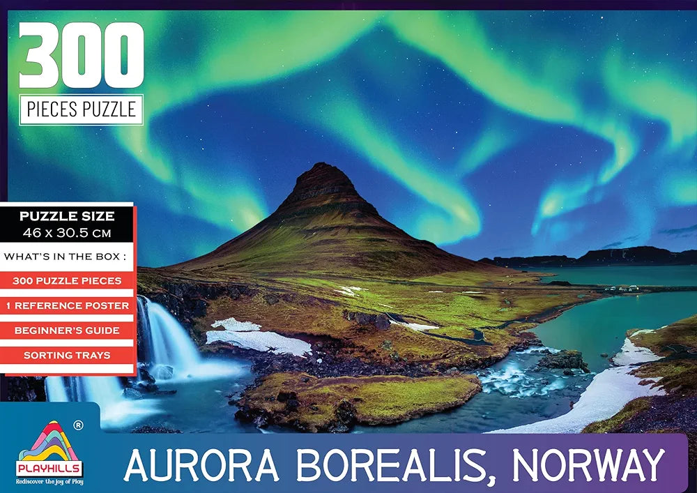 Playhills Night Sky Aurora Borealis 300 Piece Wooden Jigsaw Puzzle for Adults & Kids Digital Detox & Stress Relief Engaging for ADHD Autistic Game for 8+ Years