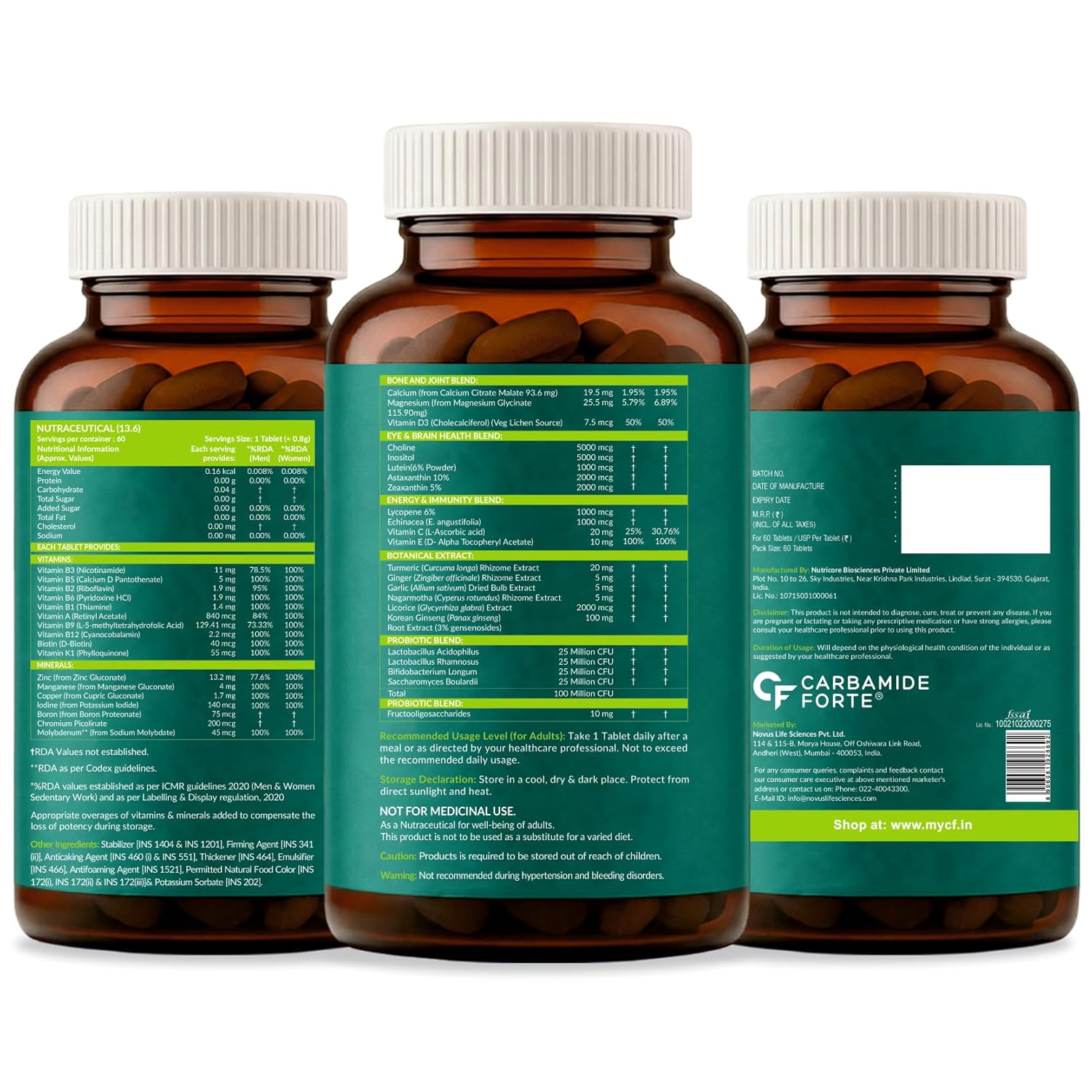 Carbamide Forte Multivitamin Tablets For Adults 50+ | Multivitamin for senior citizens 50 plus | Multivitamin 50 plus With Probiotics To Support Immunity & Energy Levels - 60 Veg Tablet