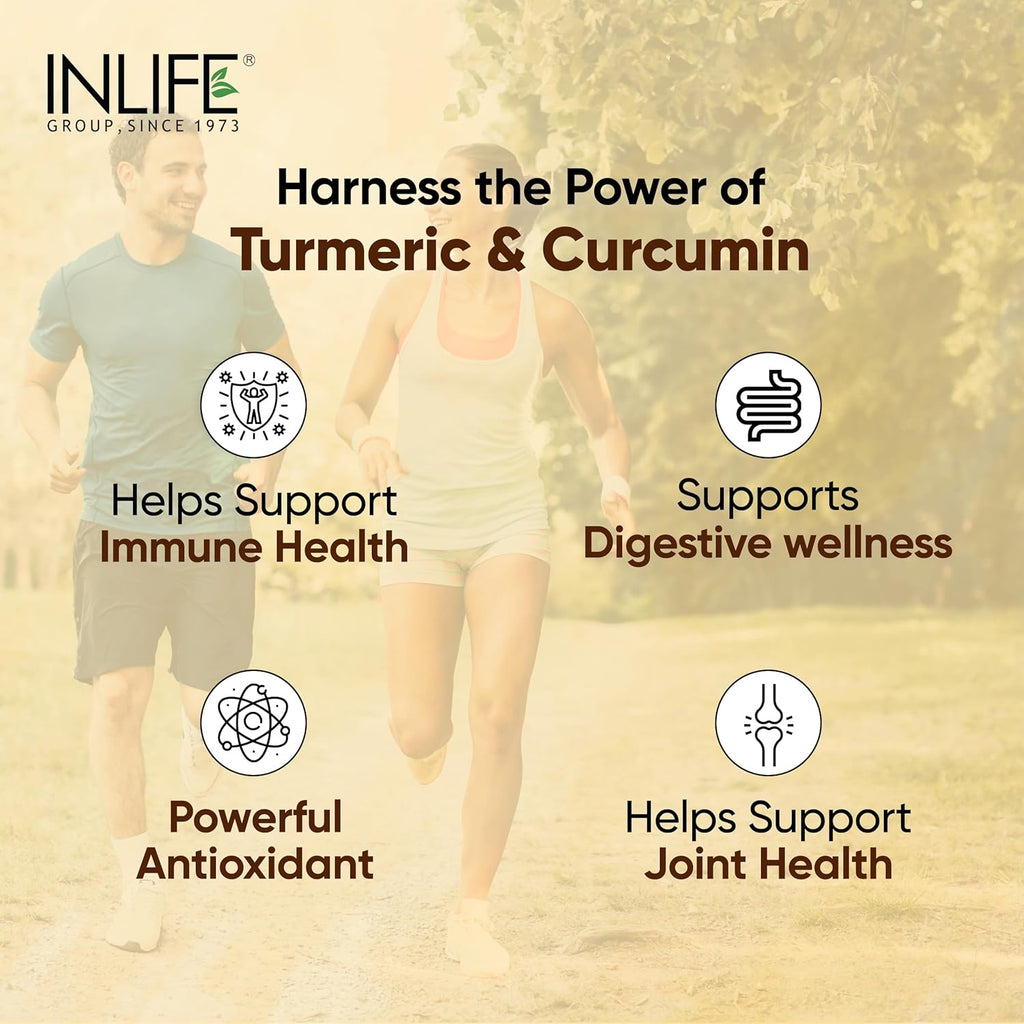INLIFE Curcumin Tablets with Piperine | 95% Curcuminoids with Curcuma Longa Root Powder | Antioxidant & Anti-inflammatory | Turmeric & Ginger Extract, 1605mg - 60 Tablets (Pack of 1)