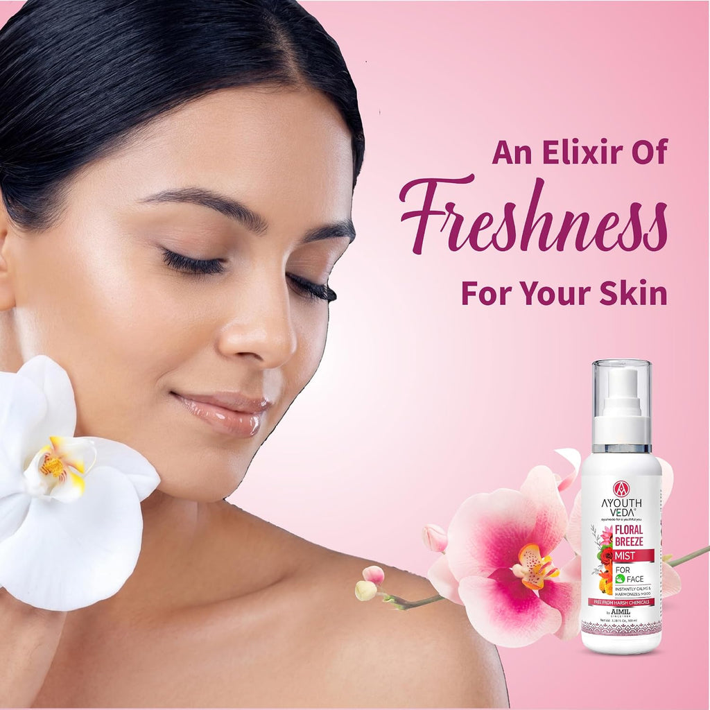 Ayouthveda Floral Breeze Face & Body Mist For Men & Women | Hydrates & Refreshes the Skin | Also Work As Makeup Setter |Free From Harsh chemicals | (Pack Of 1-100ml)