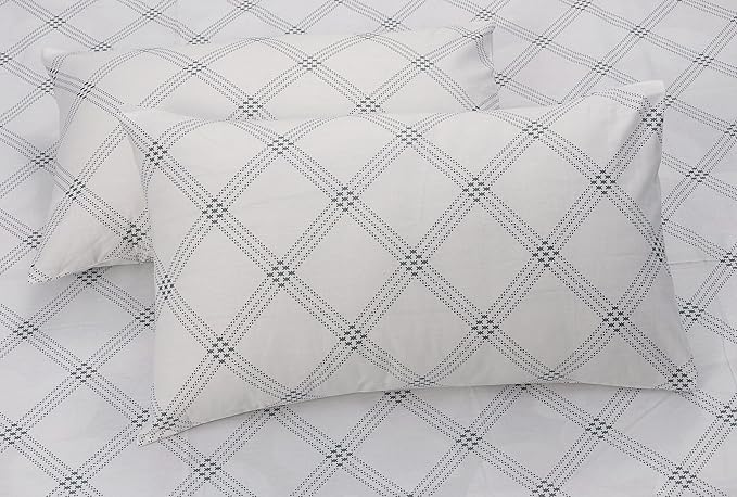 Huesland by Ahmedabad Cotton 186 TC Cotton Bedsheet for Double Bed King Size with 2 Pillow Covers | White (Blue Pattern)