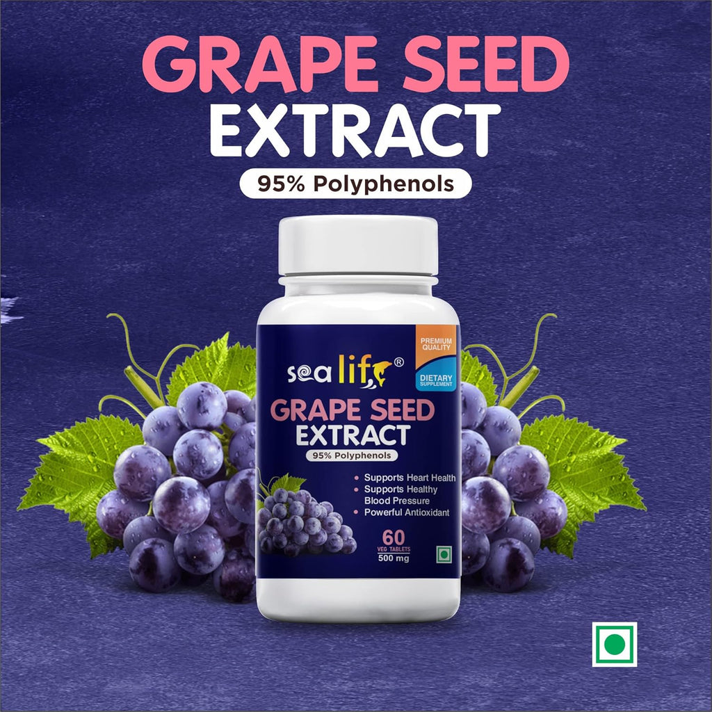 Sea Life Grape Seed Extract | 500 mg 60 Tablets | Antioxidant Supplement Strengthens Immunity, Helps Fight Infections, Promotes Healthy Skin and Hair| For Women and Men.