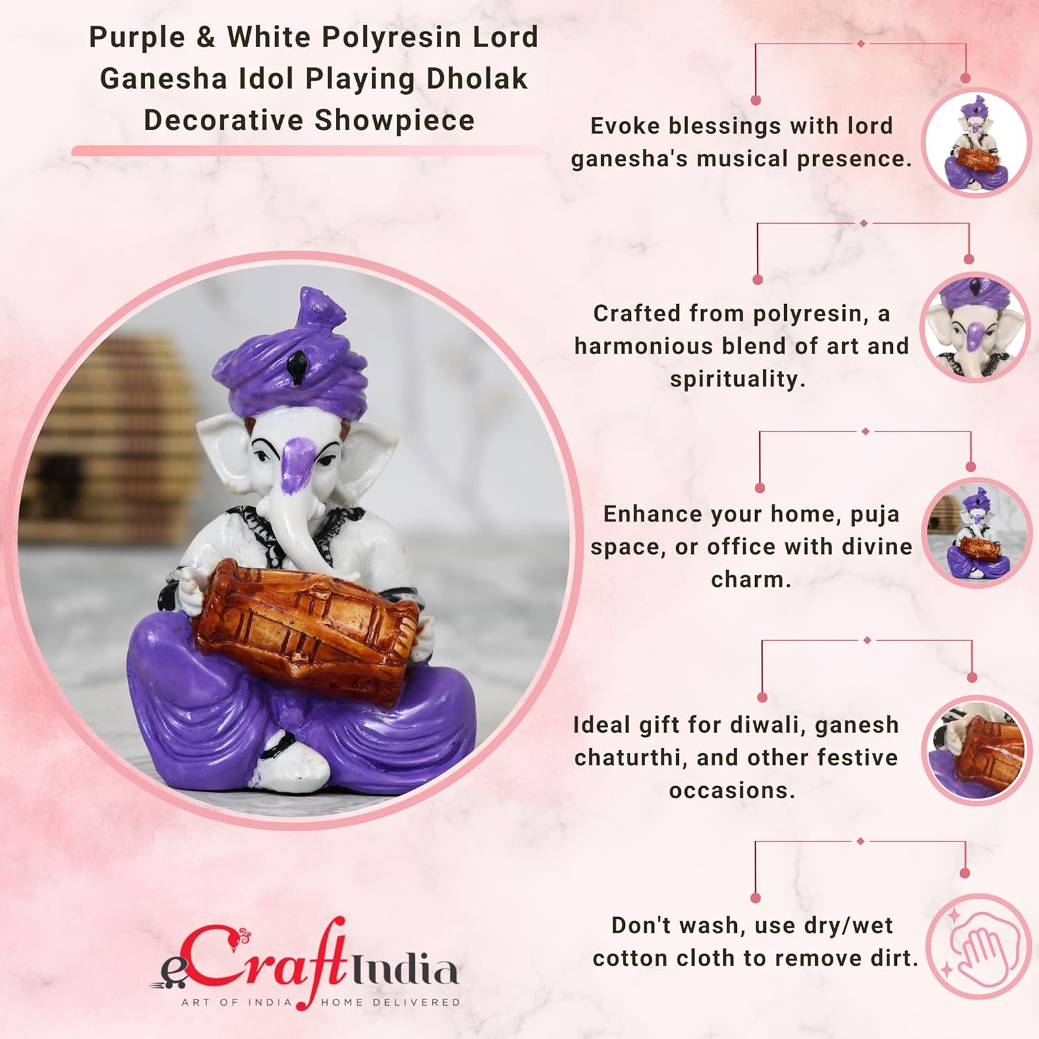 Ecraftindia Synthetic Fiber Lord Ganesha Statue | Purple
