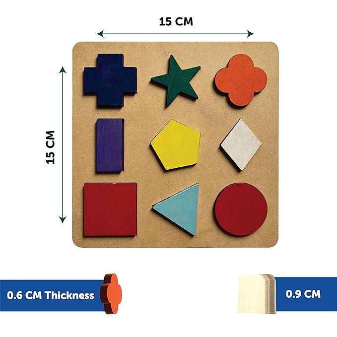Mini Leaves Wooden Shapes Chunky Puzzle | 2+ Years | Learning Puzzle for Shapes and Color 9 Pieces