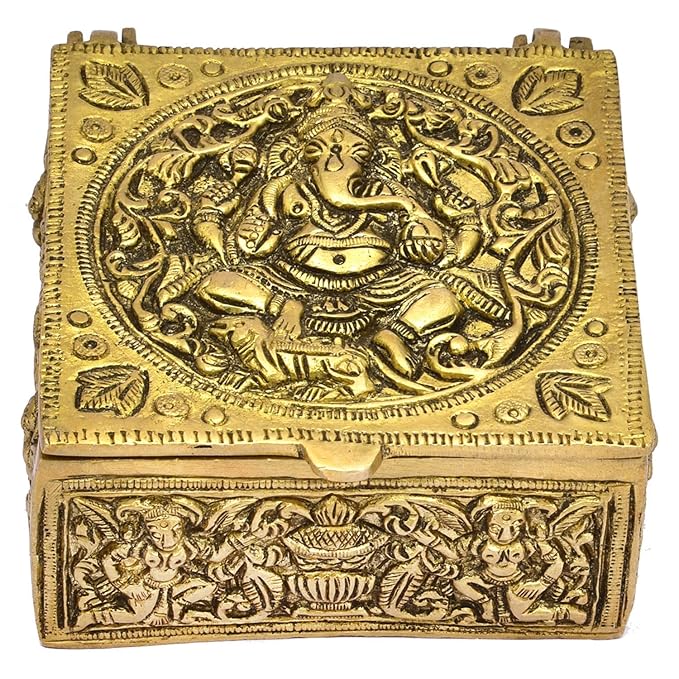 The Advitya Brass Ganesha Idol Multipurpose Decorative Storage Box | Pooja Temple, Home Decor