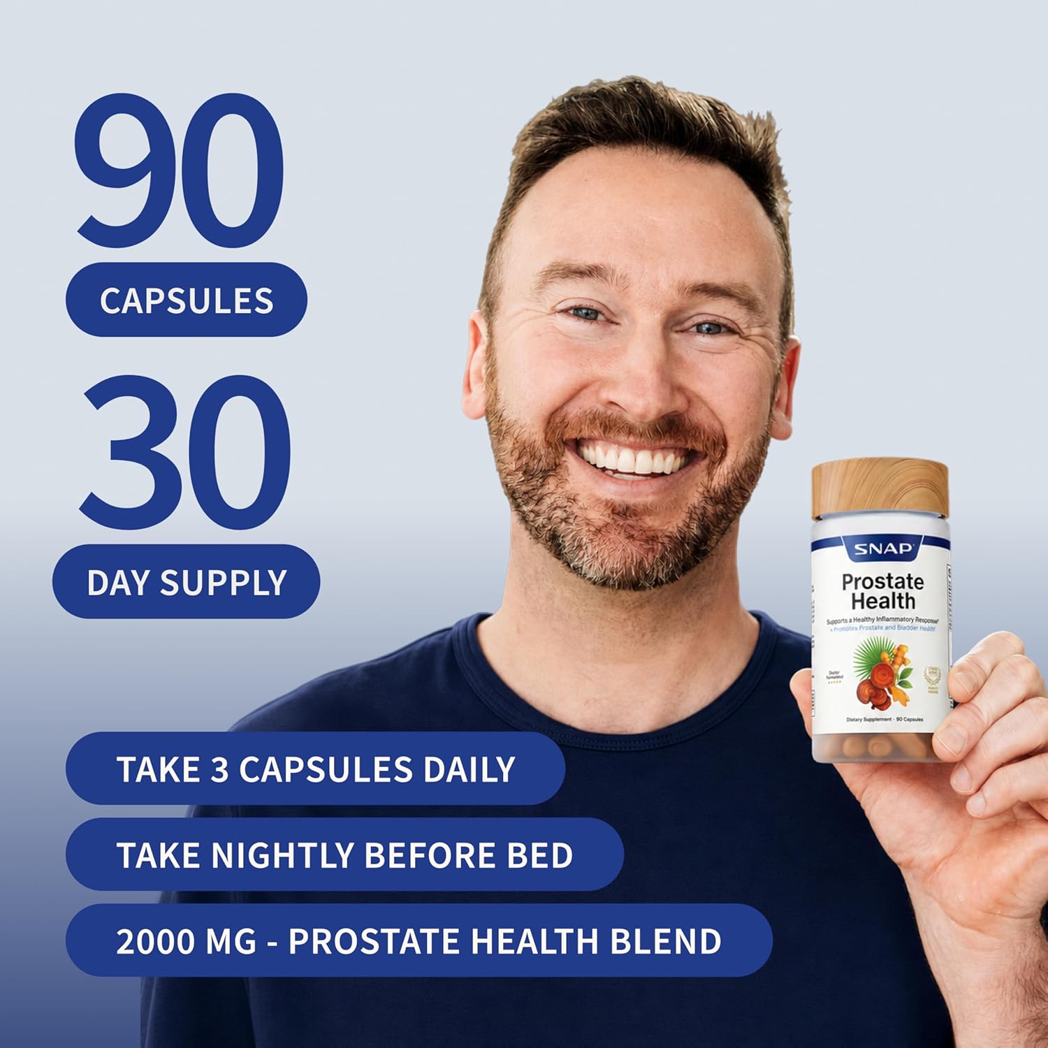 Snap Supplements Prostate Health Supplements for Men, Supports Urinary Tone and Healthy DHT Balance with Saw Palmetto for Men, Stinging Nettle, Beta-Sitosterol, 90 Capsules (30-Day Supply)