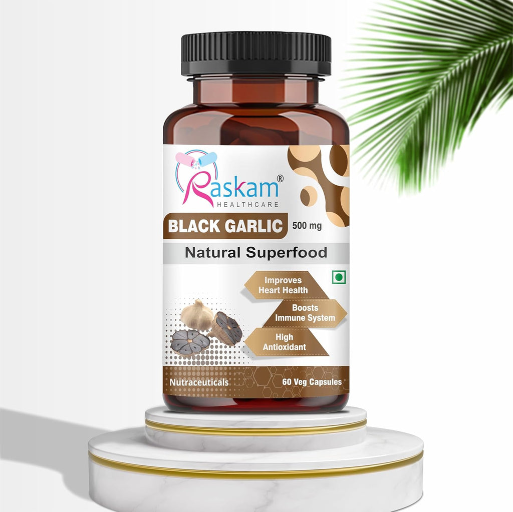 Black Garlic Capsules, Natural Superfood, 60 Veg Capsules, Improves Heart Health, Boosts Immune System