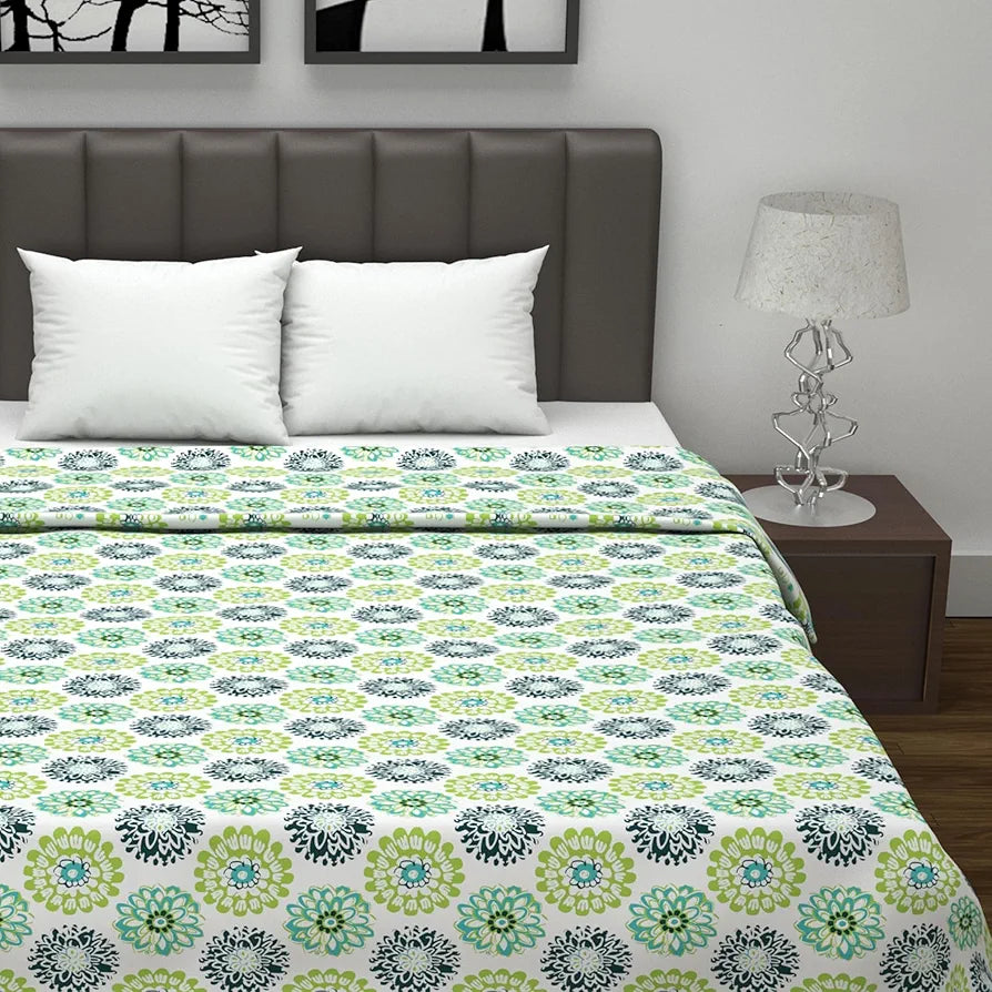 Divine Casa Floret 100% Cotton Double Dohar 120 GSM Soft & Lightweight Throw Blanket Colour Green Blue
