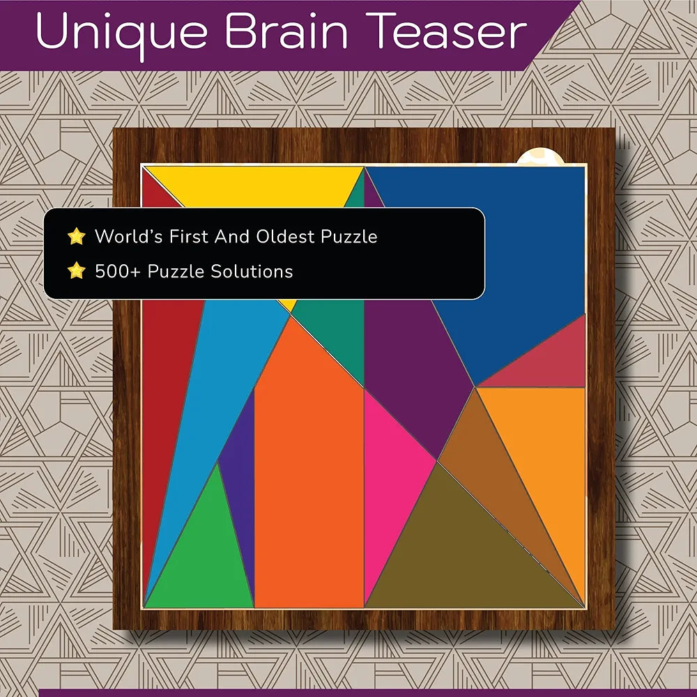 Playhills Brain Booster Fidget Play & Wooden Square Challenge: World’s First Puzzle by Archimedes High IQ Game with 500+ Solutions, Unique