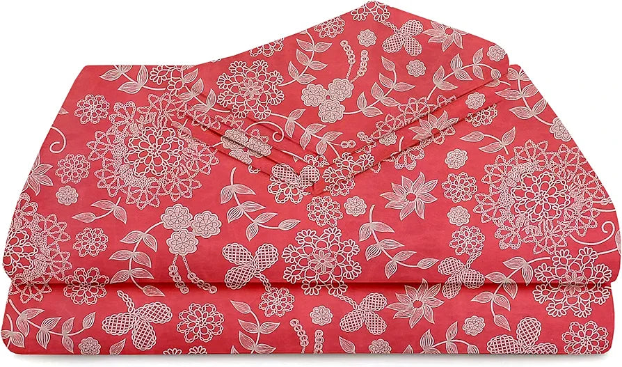 HomeKart Microfiber bedsheet for Double Bed with 2 Pillow Covers Breathable and Soft Touch 144 TC Pattren Floral Pink and White TC - 144 Floral Pink and White