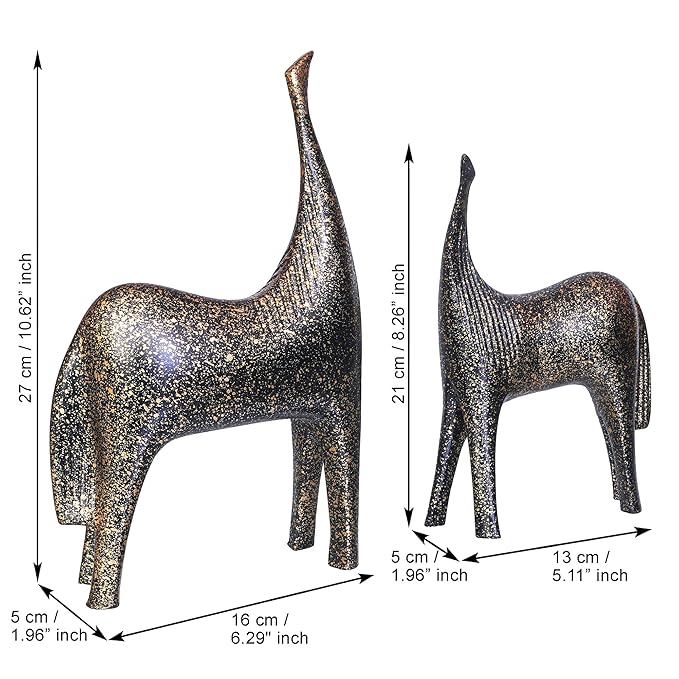 Ecraftindia Set of 2 Black & Golden Horse Statues Decorative Animal Figurines Showpiece for Home Decor