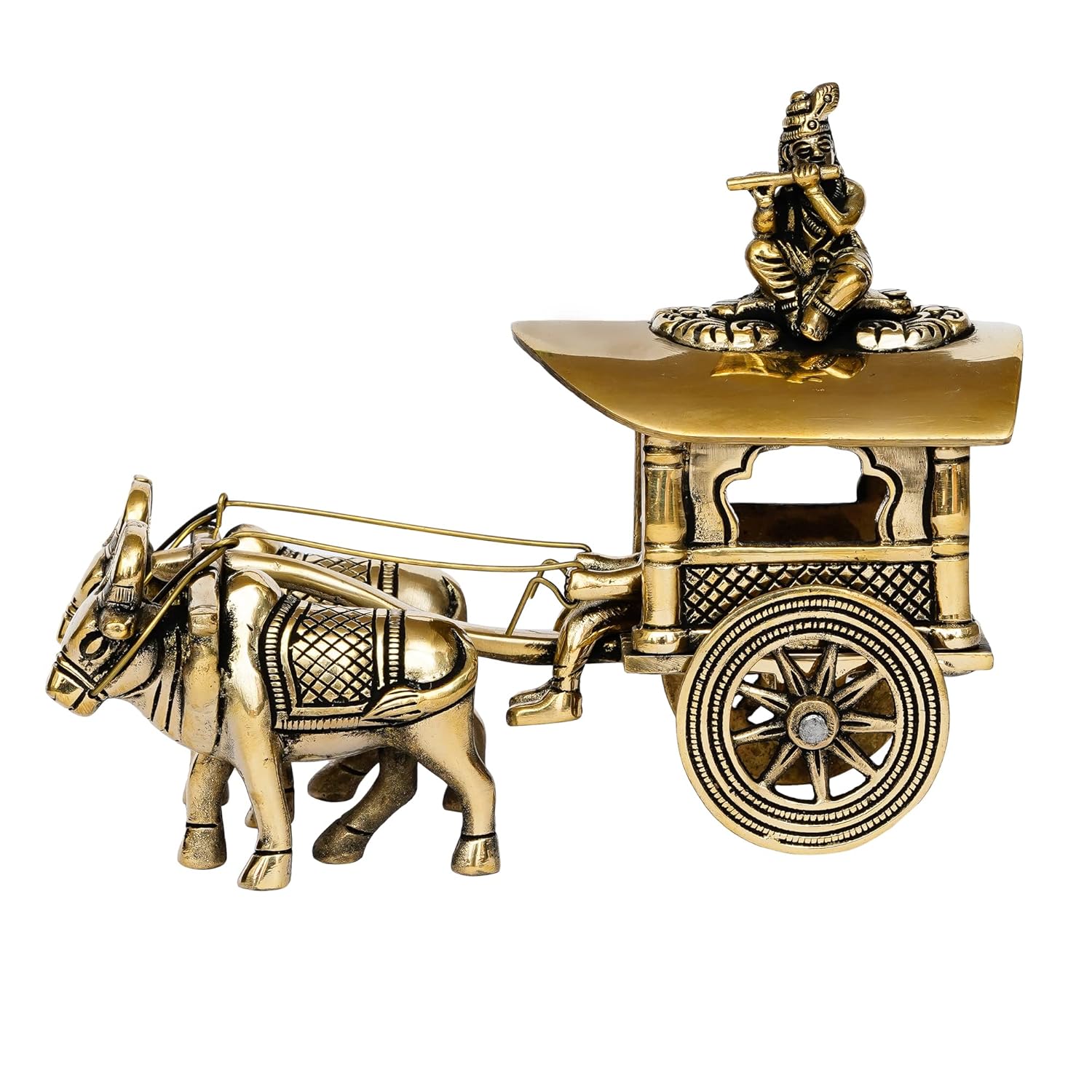 Ecraftindia Brass Brown Antique Finish Closed Bullock Cart Handcrafted Decorative Showpiece