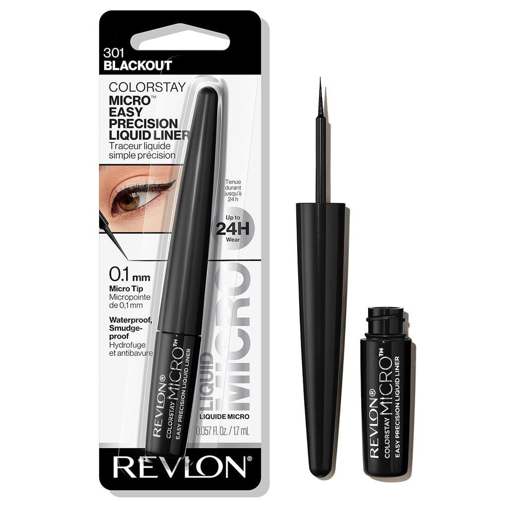 REVLON ColorStay Micro Easy Precision Liquid Eyeliner, Waterproof, Smudgeproof, Longwearing with Felt Tip Applicator, 301 Blackout, 1.7 ml