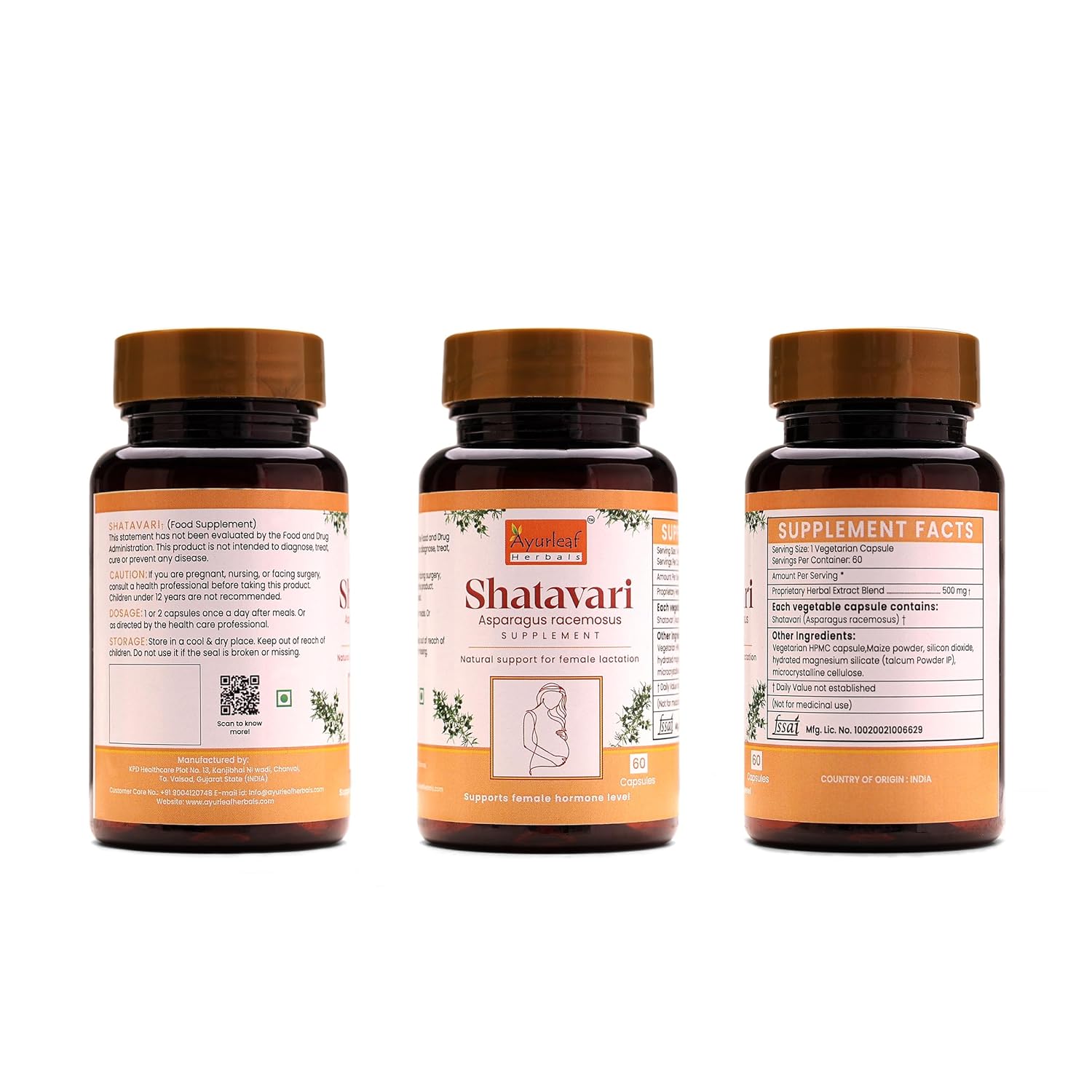 Ayurleaf Herbals Shatavari Capsules - 60 Caps Pack of 2