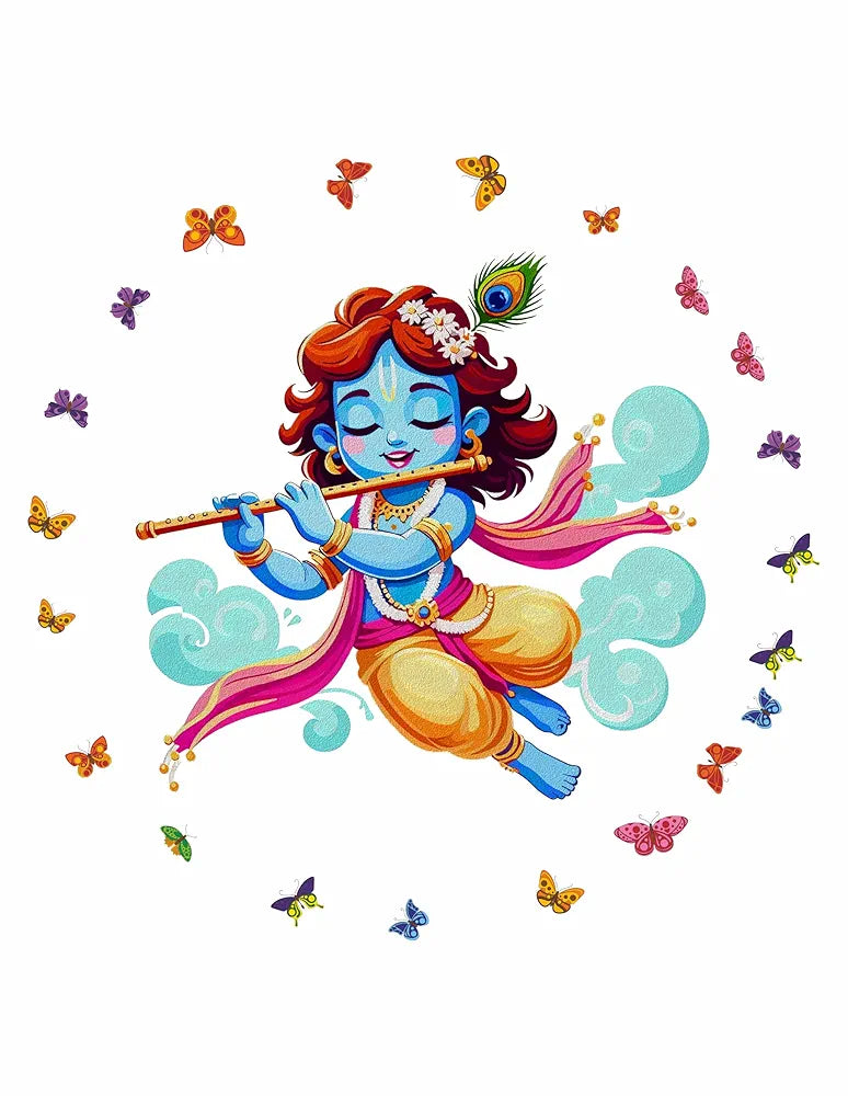 Rng Graphics Pvc Vinyl Little Krishna Wall Sticker With Butterflies Multicolor 55 Cm X 55cm DW-139L