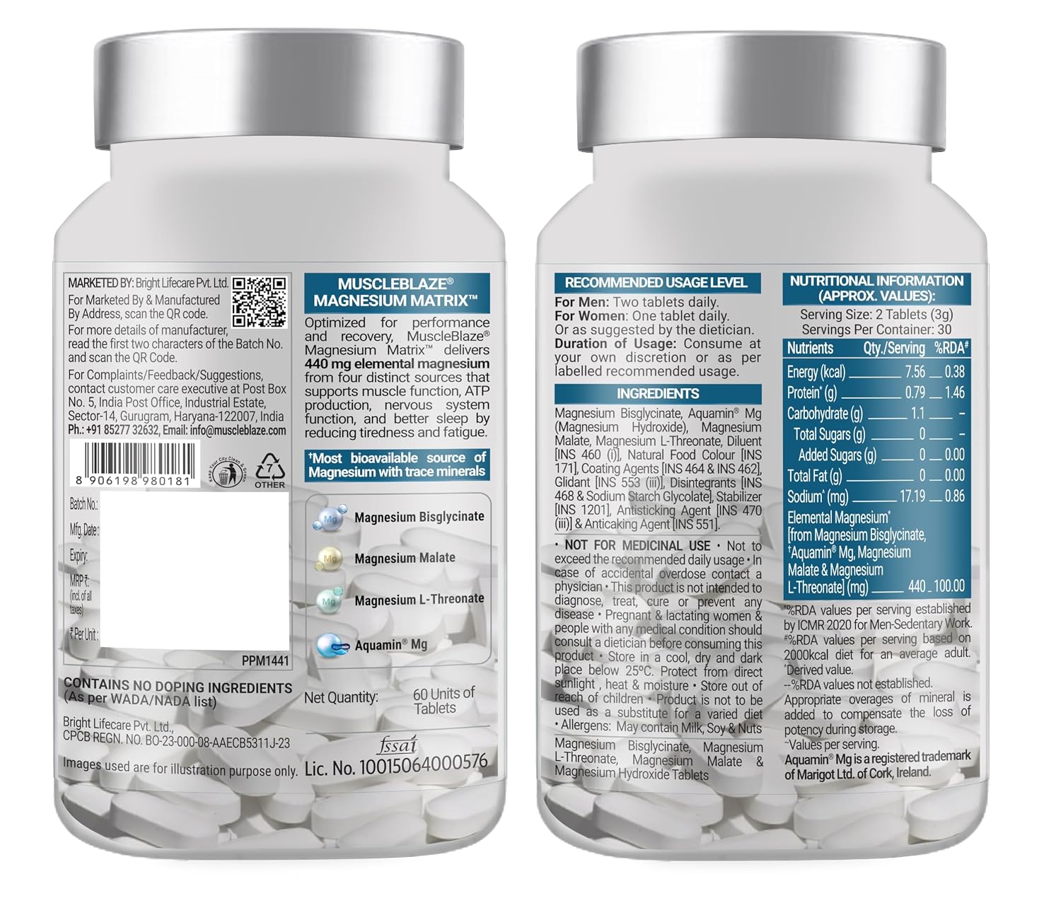 MuscleBlaze Magnesium Matrix Tablets | 440mg Elemental Magnesium | Supports Performance, Recovery & Sleep