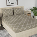 Huesland by Ahmedabad Cotton 186 TC Cotton Bedsheet for Double Bed King Size with 2 Pillow Covers | 9ft x 9ft | Brandon Beige