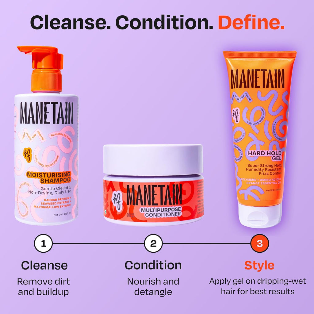Manetain Hard Hold Curl Gel 100ml for Curly Hair & Wavy Hair | Strong Hold Curly Hair Gel for Women | Frizz Control, Long‑Lasting Definition & Shine | Humidity‑Resistant, Vegan, Silicone‑Free