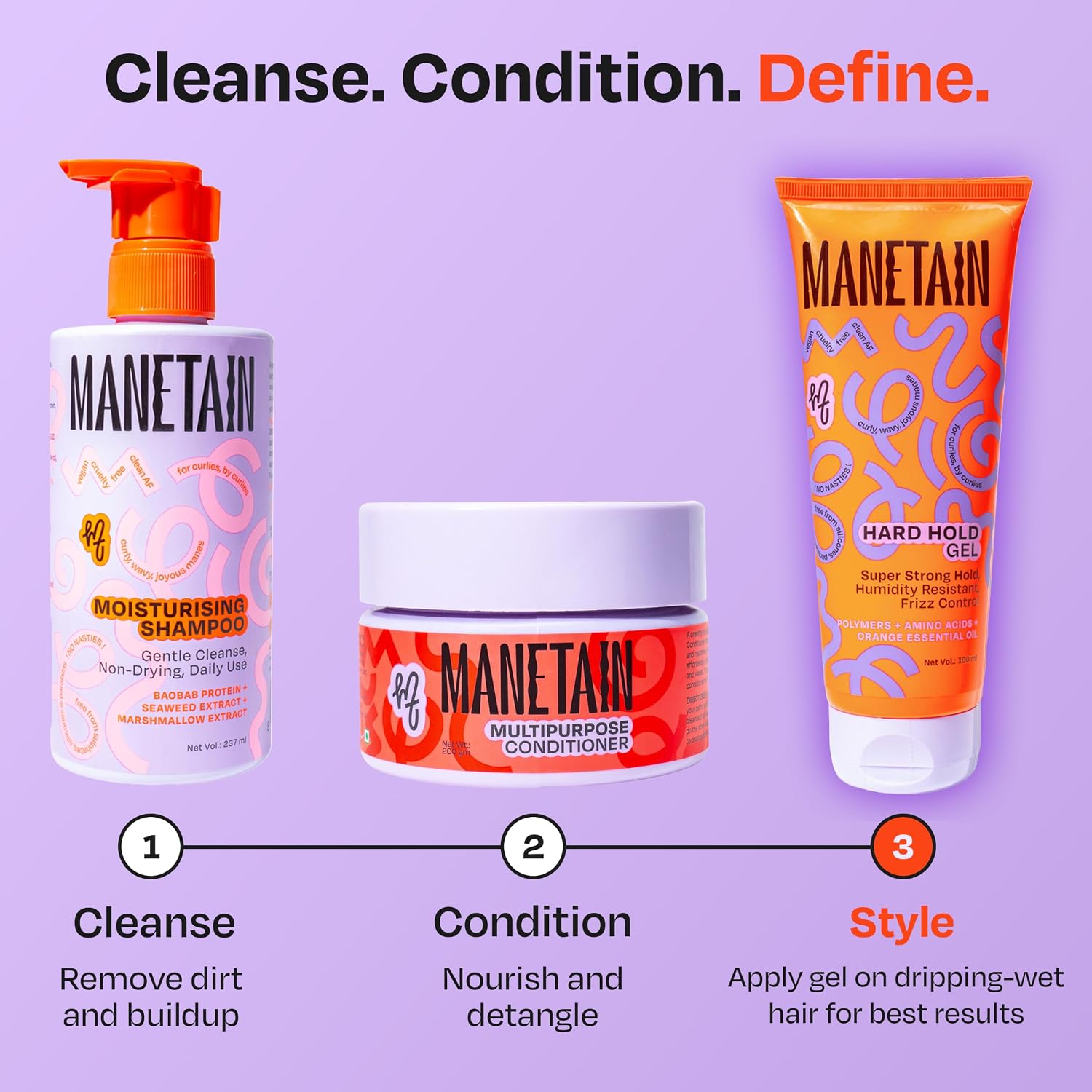 Manetain Hard Hold Curl Gel 100ml for Curly Hair & Wavy Hair | Strong Hold Curly Hair Gel for Women | Frizz Control, Long‑Lasting Definition & Shine | Humidity‑Resistant, Vegan, Silicone‑Free