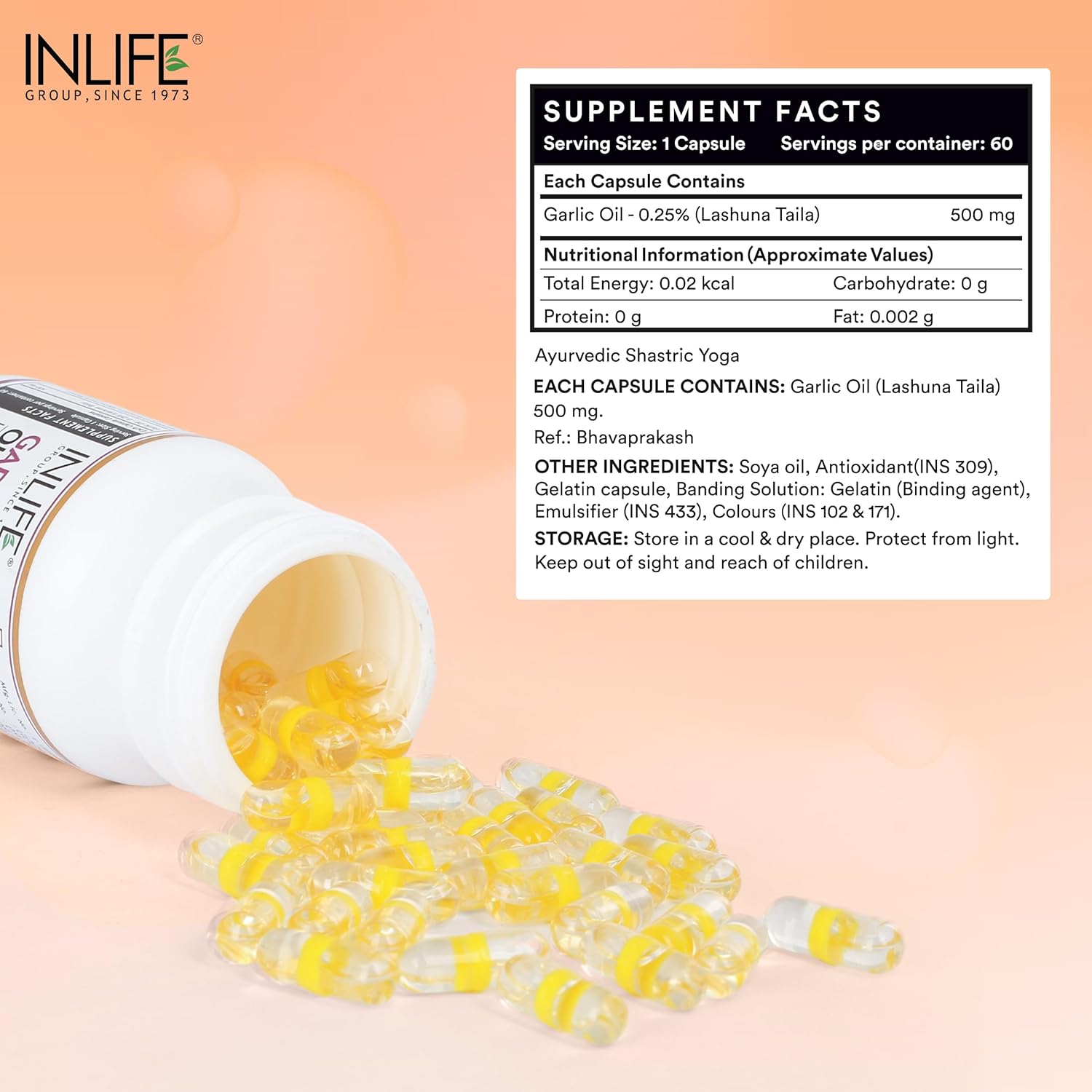 INLIFE Garlic Oil Capsules for Heart Health and Immune Support for Men and Women - 60 Liquid Filled Capsules