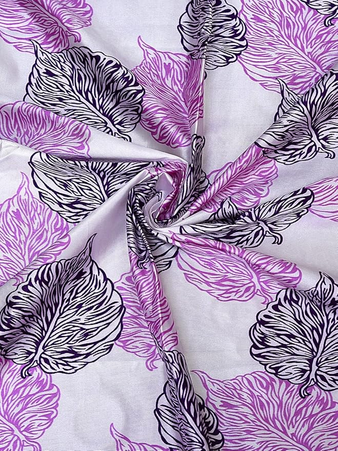 Cortina 2 Piece Leaf Design Panel Eyelet Polyester Door Curtains | 7 Feet | Purple