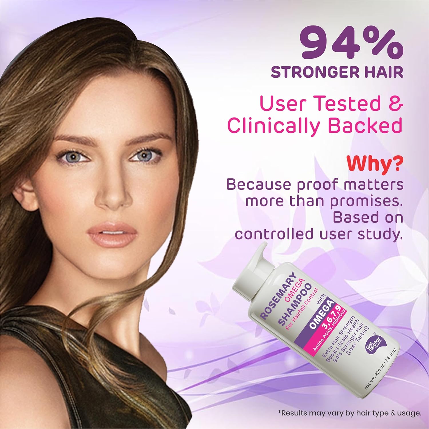 Get Nectar Happiness Korean Hair Essence Rosemary Shampoo for Hair Fall Control | Enriched with Hibiscus, Omega 3,6,7,9 & Amino Acids | Strengthens Roots, Boosts Scalp Health & Reduces Breakage | Sulphate & Paraben Free Gentle Cleanser | 225ml