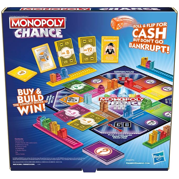 Monopoly Chance Board Game Roll Flip for Buy Adults and Kids