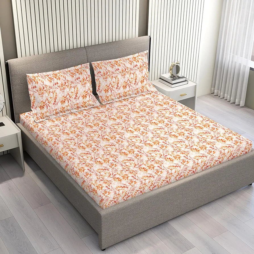 Layers Home Easy Cotton Bedsheet Set for All Seasons Lightweight 144 TC Queen Size Orange