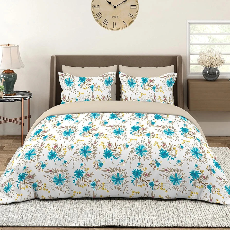 Layers Marigold Cotton Bedsheet Set for All Seasons Lightweight 144 TC King Size White