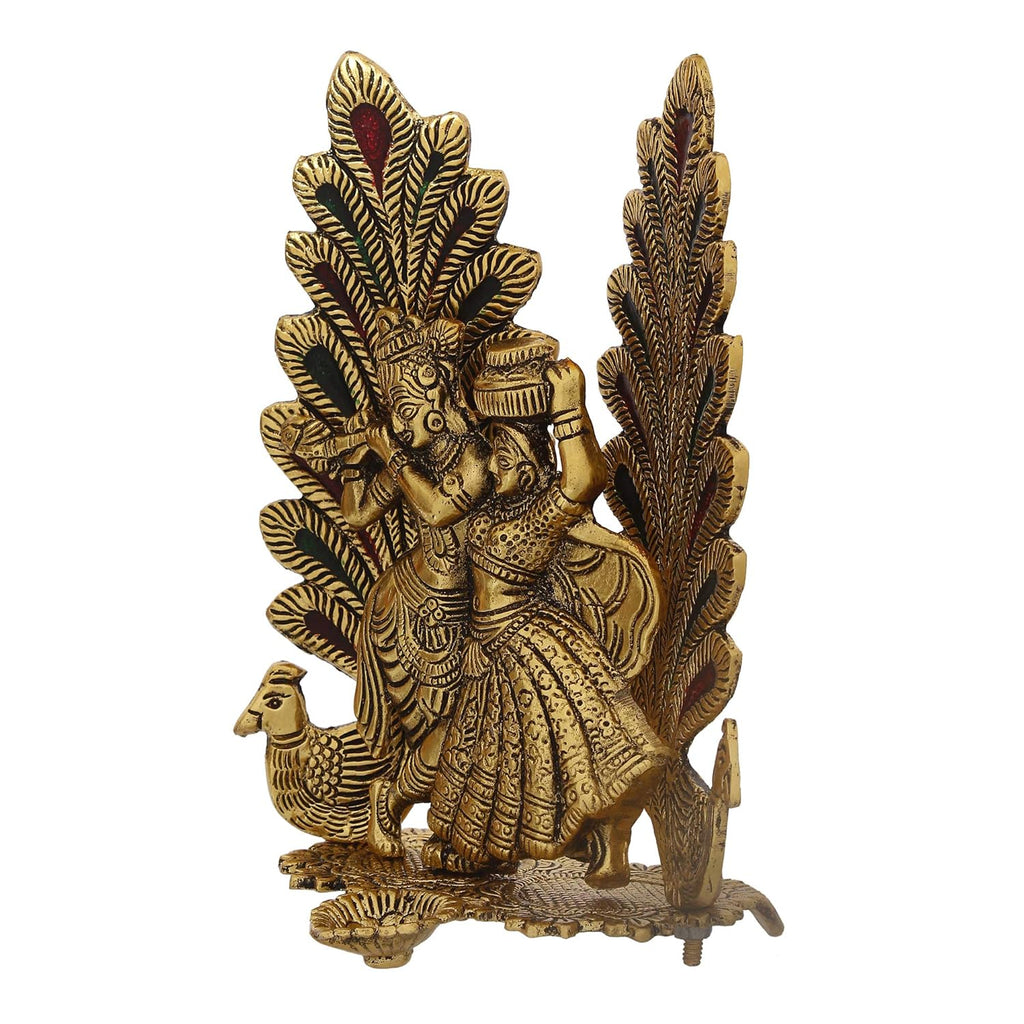 Ecraftindia Decorative Golden Metal Radha Krishna Idol With Diya Decorative Showpiece