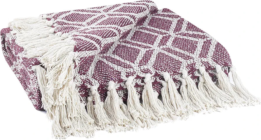 Cazimo Soft Throw Blanket for Bed Pure Cotton Blanket with Fringe Tassels for Couch Home Decor