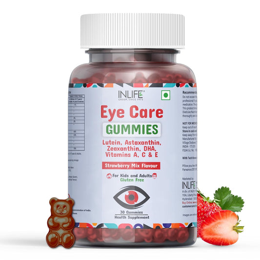 INLIFE Eye Care Gummies for Kids and Adults | Lutein and Zeaxanthin Supplement with Omega 3 Algal DHA, Astaxanthin, Vitamin A, C & E to Support Eye Health - 30 Gummies (Pack of 1)