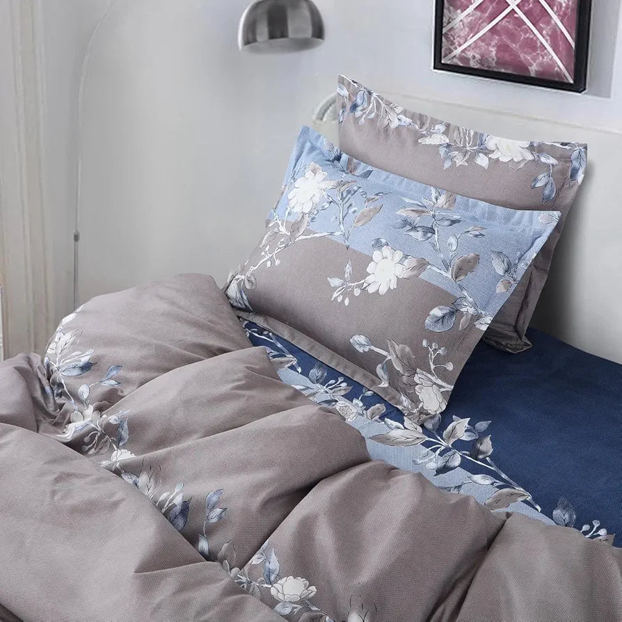 The Home Style 400 TC Cotton Elastic Fitted All Around Printed King Size Double Bed Bedsheet wih 2 Pillow Cover Frost Blue