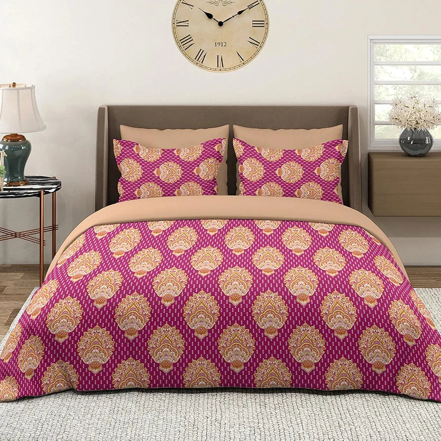 Layers Glory Cotton Bedsheet Set for All Seasons Lightweight 144 TC Queen Size Multicolor Pink