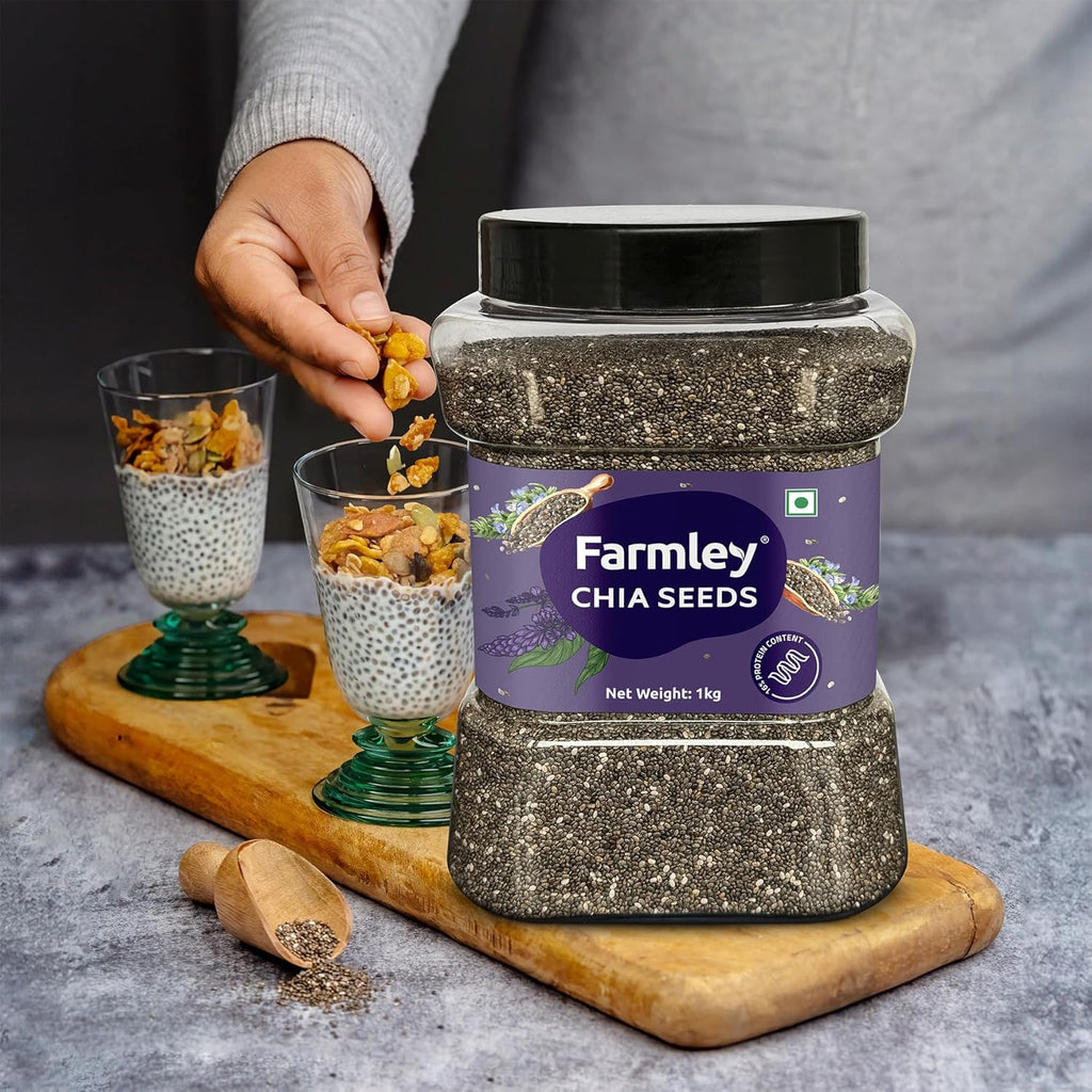 Farmley Chia Seeds 1 Kg, I Seeds for Eating | Seeds for Weight Management | Rich in Calcium, Omega-3, Protein, Fibre, & Non GMO, Reusable Jar (Pack of 1)