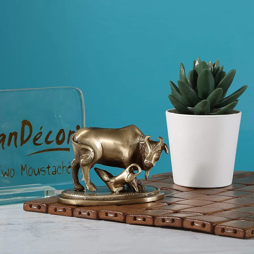 Two Moustaches Brass Kamdhenu Cow & Calf Showpiece