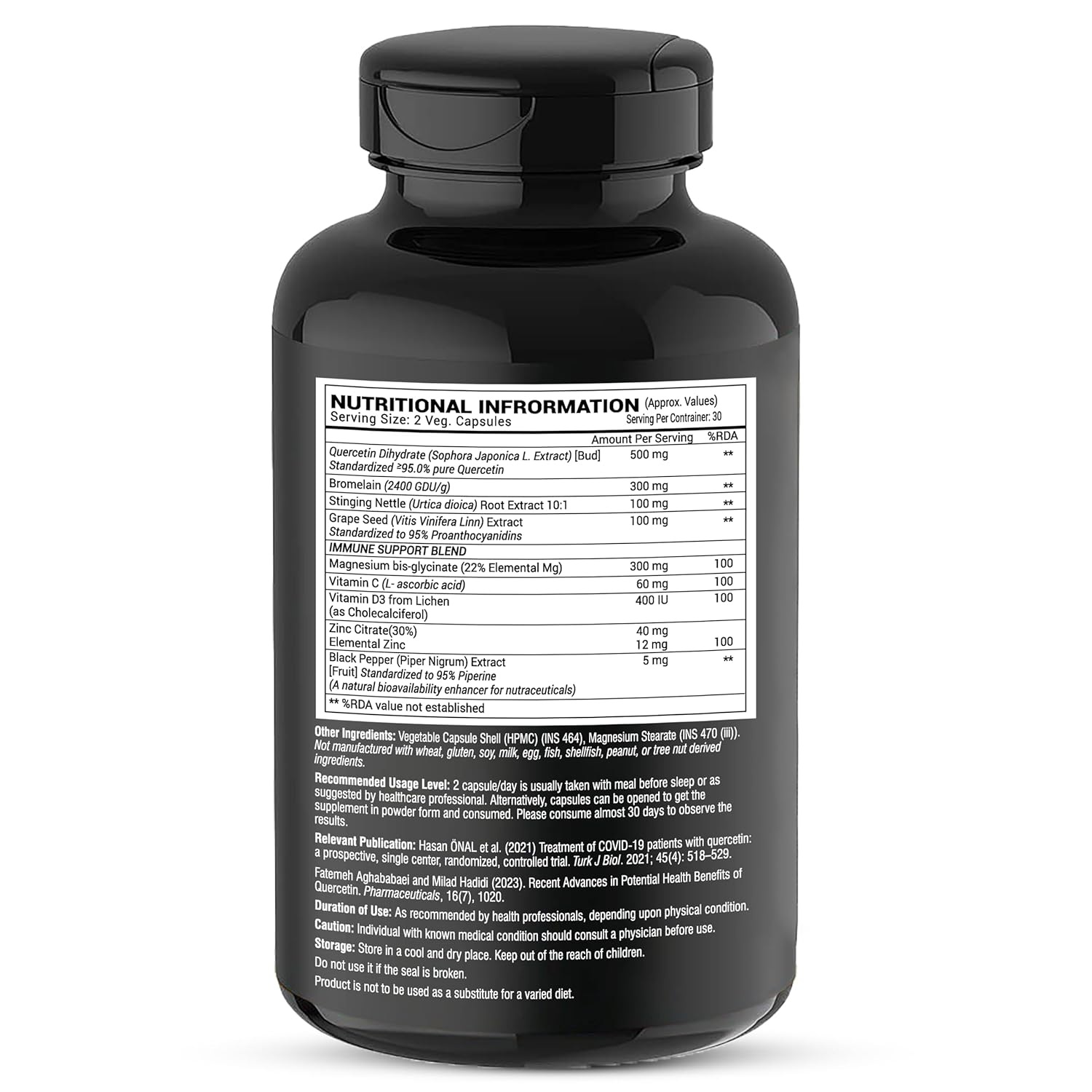 GREENDORSE Premium Quercetin with Bromelain, Stinging Nettle, Grape Seed, Vitamin C & D, Zinc, Magnesium – 8-in-1 Immune Support Supplement – Antioxidant, Allergy Relief, Cardiovascular & Respiratory Health – 60 Vegan Capsules