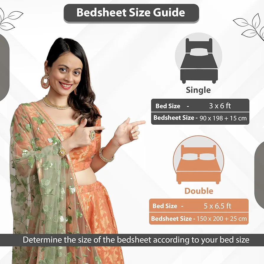 Divine Casa Cotton Classic Floral Bedsheet for Double Bed Elastic Fitted with 2 Pillow Covers  Griffin 144 Tc Colour Peach Nectar