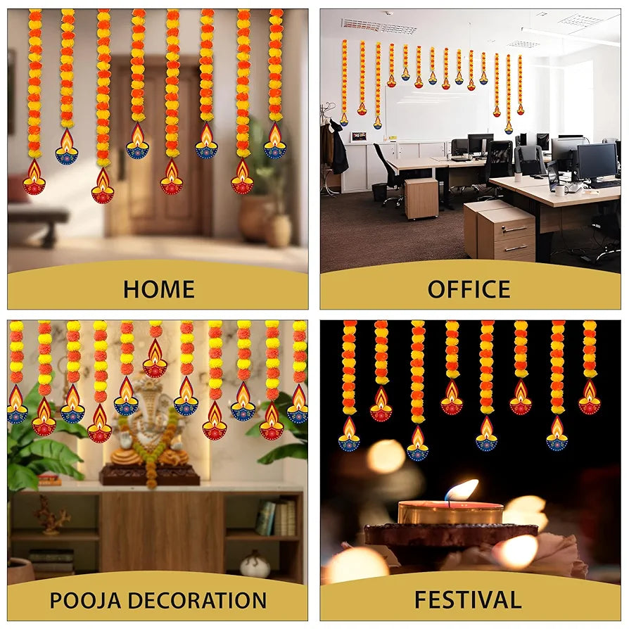Marigold Artificial Flowers for Decoration Long Garland 5 Pcs with Diya-Cutout