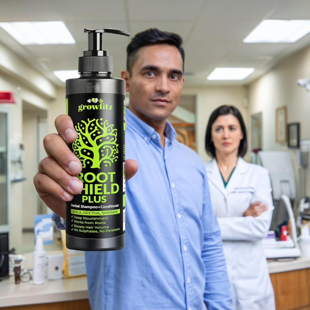 Growfitz 2-in-1 Herbal Anti-Hair Fall Shampoo + Conditioner for Unisex | 100% Ayurvedic | Dandruff Control, Boost Hair Volume For All Hair Types | AYUSH Certified | 33 Natural Herbs (Pack of 1)