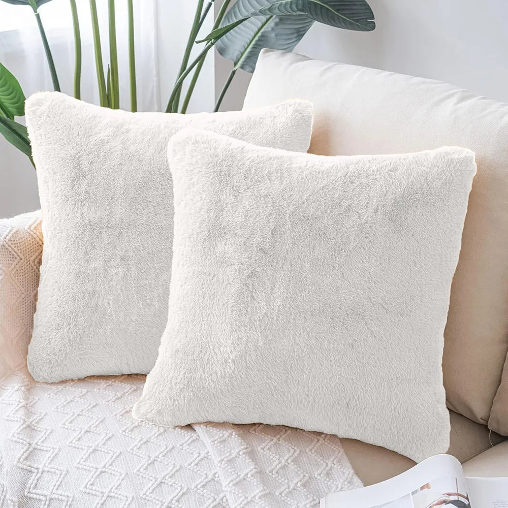 Luxe Home Cushion Cover Duble Side Rabbit Fur Plain Design Covers Set of 2 for Sofa Colour White