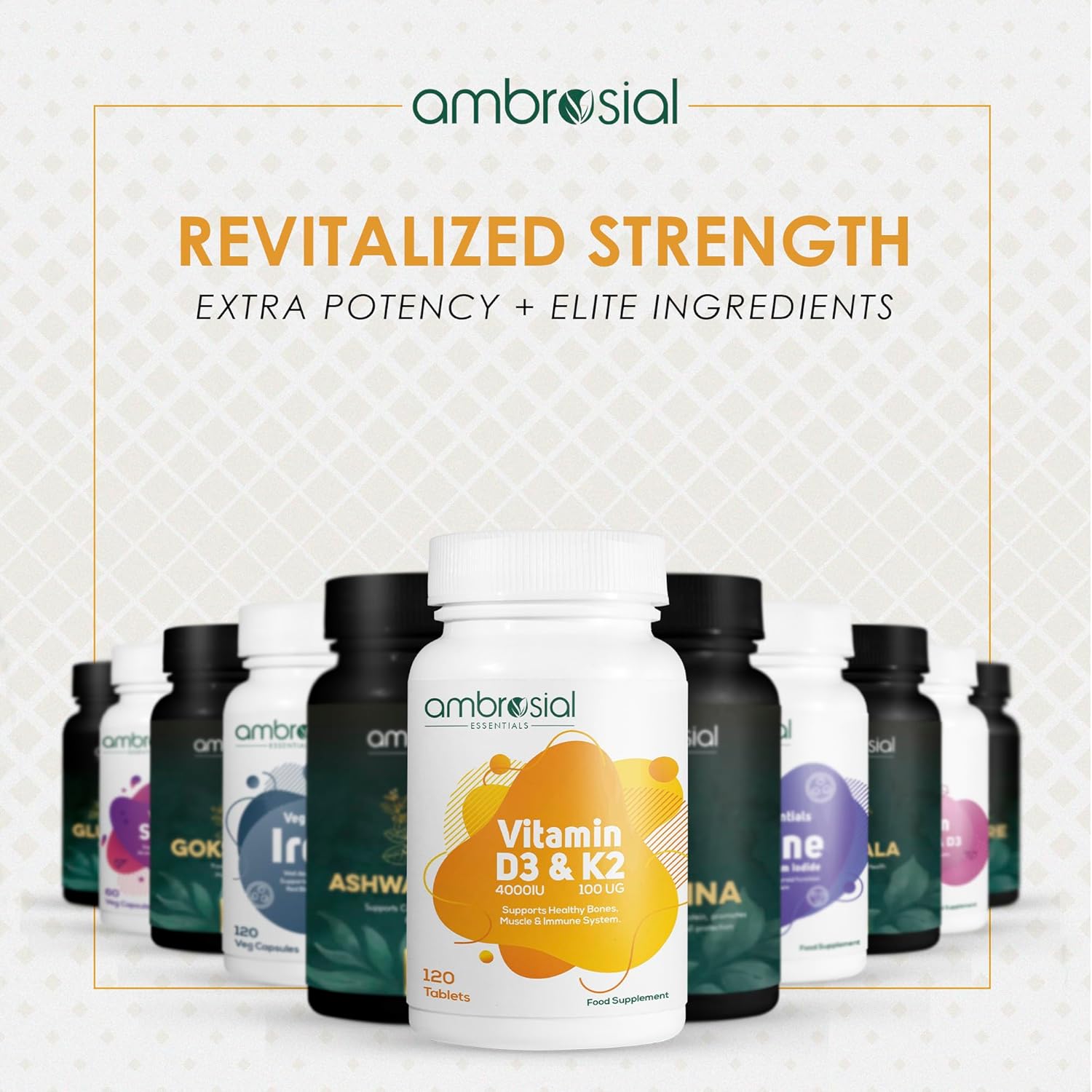 Ambrosial Vitamin D3 & K2 Tablets 4000IU Vitamin D3 + 100Âµg K2 MK-7 for Healthy Bones, Muscles, and to Support The Immune System - 120 Tablets
