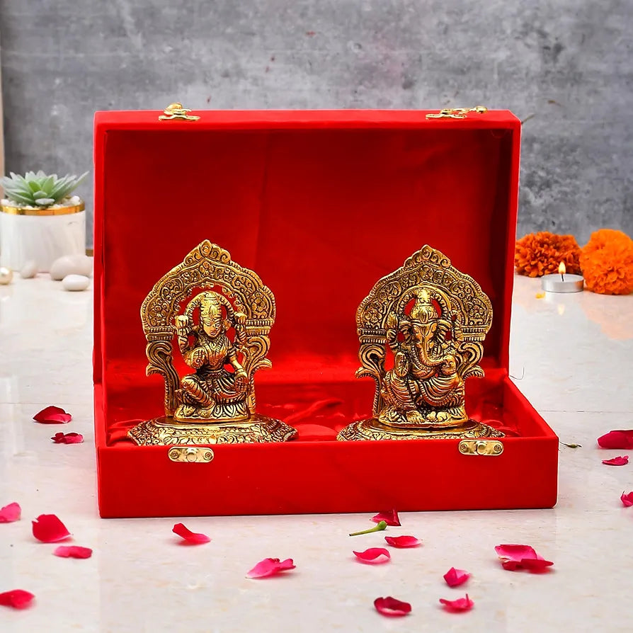 Metal Laxmi Lakshmi Ganesh with Velvet Box Packing