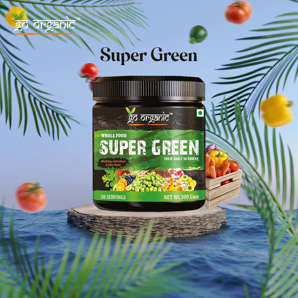 Go Organic Super Greens Powder (300g) | Organic Superfoods with Spirulina & Chlorella | Gluten-Free, Plant-Based Nutrition Drink for Immunity & Energy (Pack of 1)