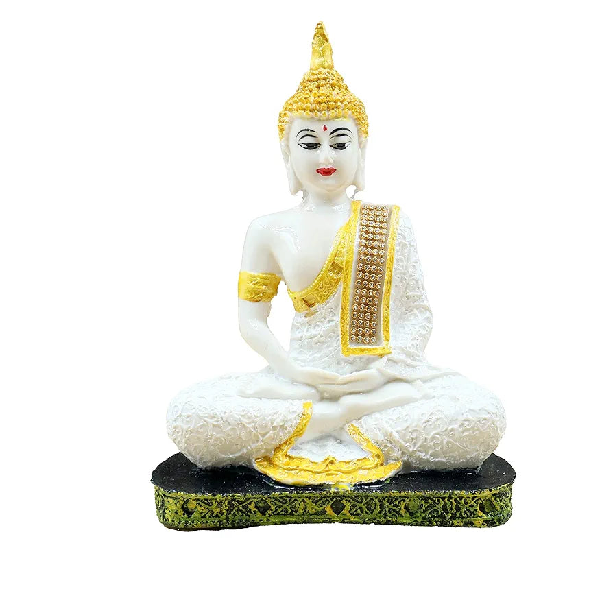 Jaipur Ace Meditating Buddha Polyresin Idol Showpiece White Gold Buddha