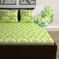 Divine Casa 144 TC 100% Cotton Floral Green Cotton Lightweight Elastic Fitted Double Bedsheets Colour Lime Punch