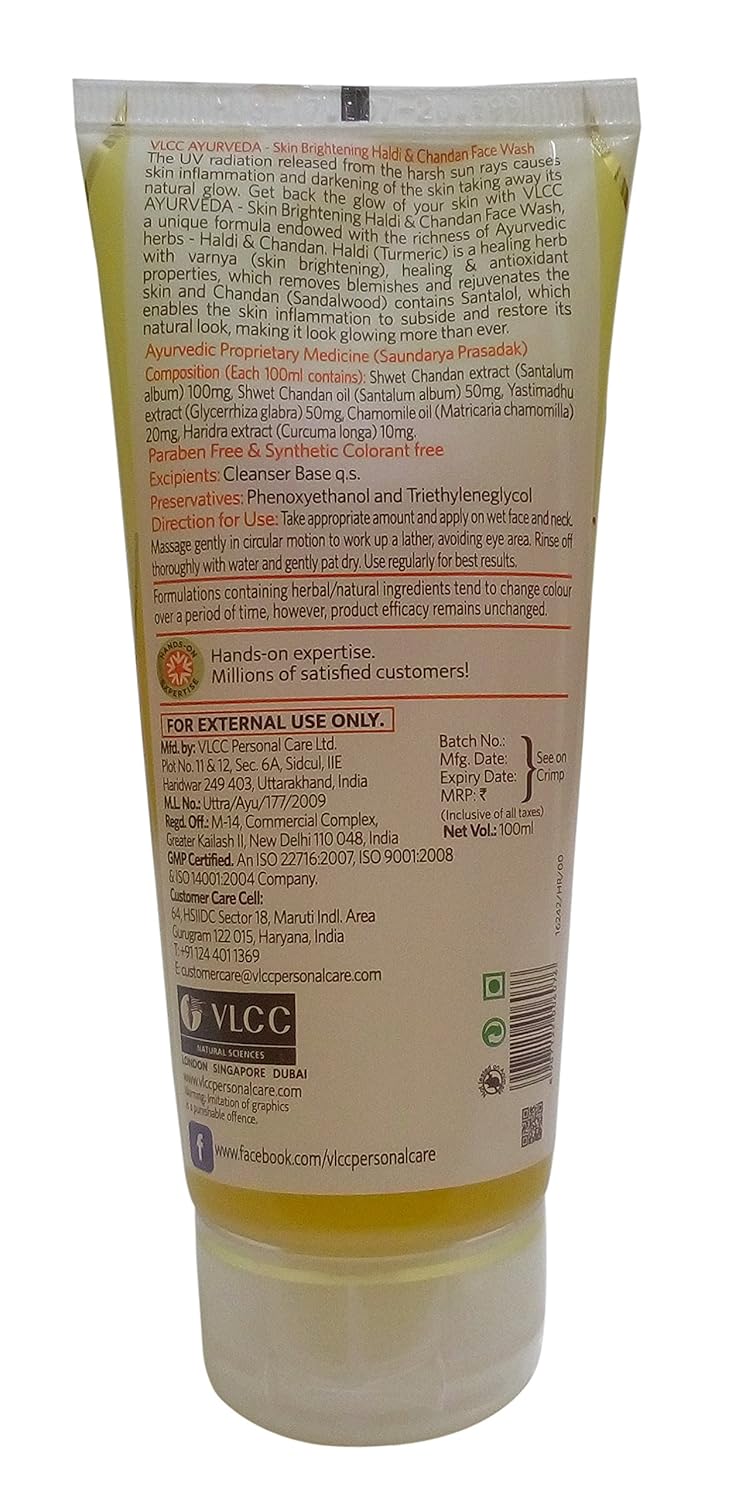 VLCC Skin Brightening Face Wash - Haldi and Chandan, 100ml Tube