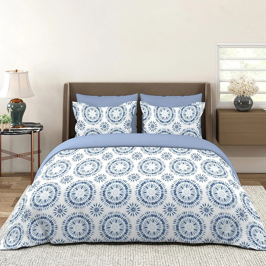 Layers Lumina Floret Cotton Bedsheet Set for All Seasons Lightweight 144 TC Queen Size Blue Paisley